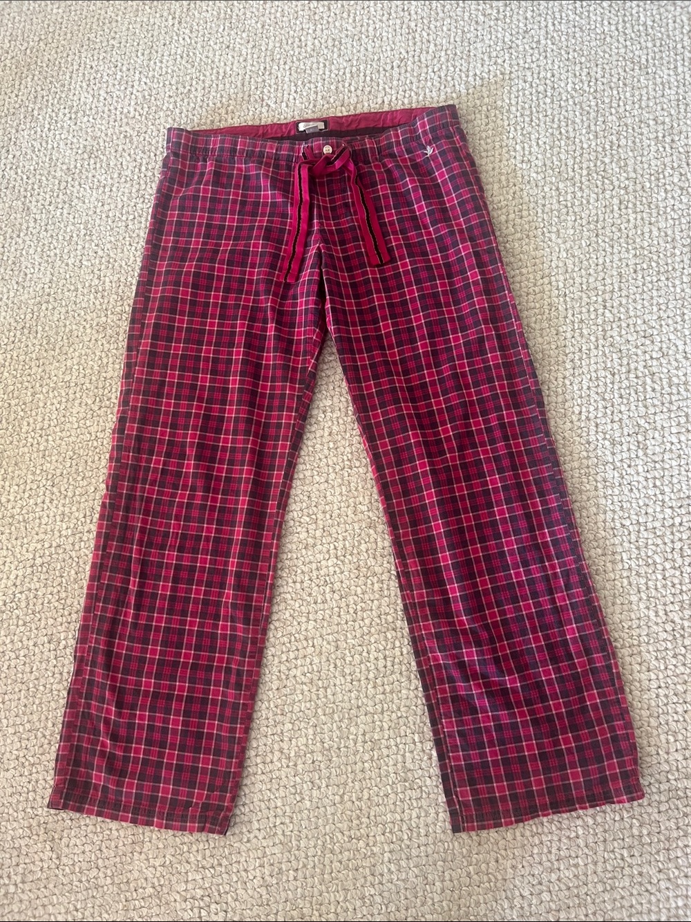 Aerie Red and Dark Pink Plaid 100% Cotton Lounge Pants